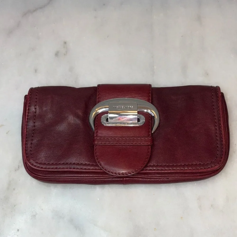 Michael Kors Clutch Bag Purse Leather Vintage Y2K Maroon Cranberry Buckle Bag